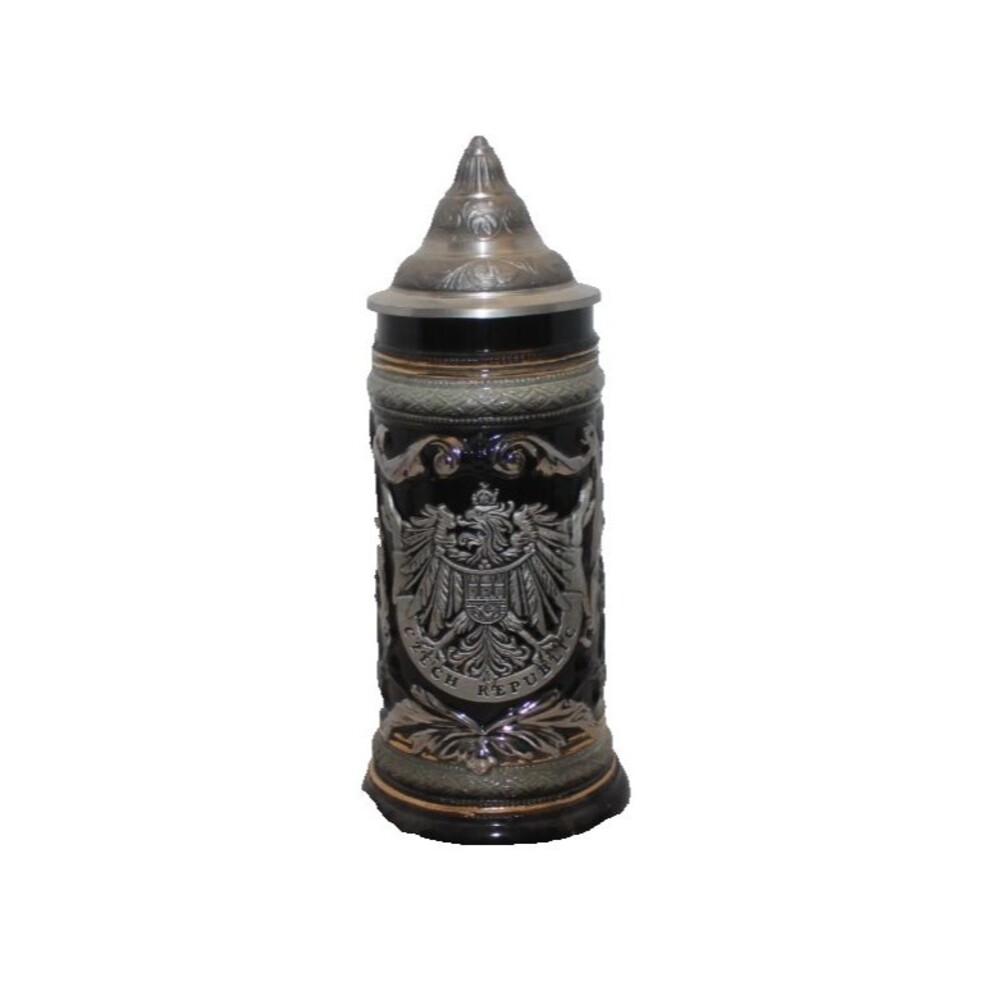 Czech Republic Beer Stein With Eagle Medallon and Pewter Lid